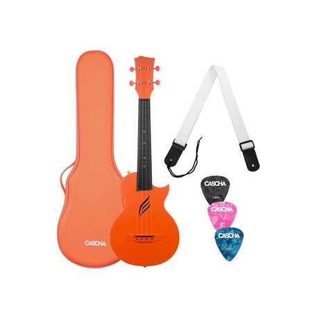 Cascha HH 2289 Oranje Carbon Fiber concert ukulele met softcase