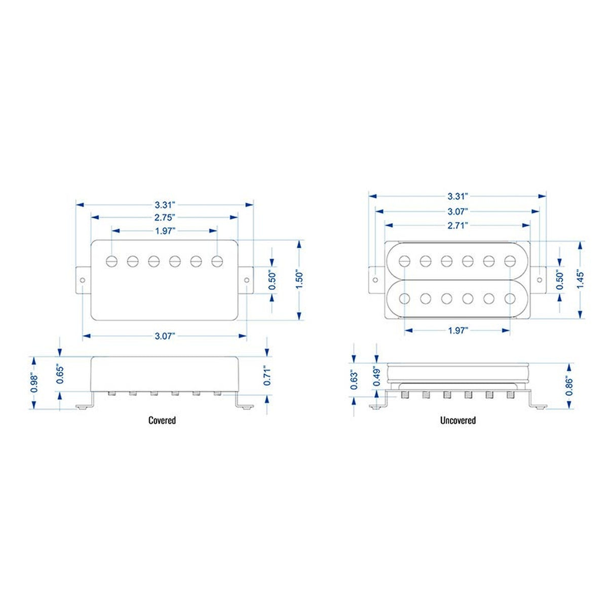 Lollar 10-411-121-11 humbucker pickup "Standard Imperial Hals", nikkel