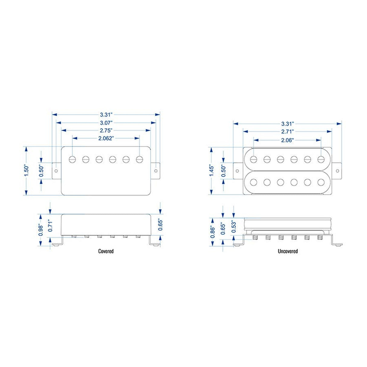 Lollar 10-411-223-03 humbucker pickup "Standard Imperial Brug F-gespatieerd", zwart