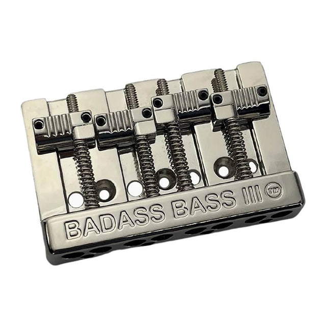 Allparts BB3343001 Leo Quan® Badass III™ 4-snarige basbrug, gegroefde zadels, nikkel