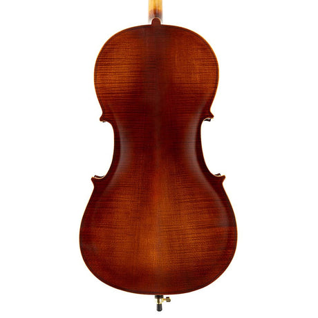 Leonardo LC-1344 cello 4/4, gelamineerd met gevlamde achterkant en zijkanten, ebbenhouten beslag, tas en strijkstok