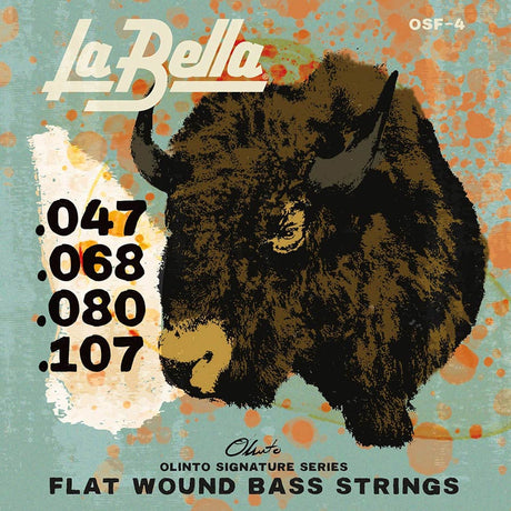 La Bella L-OSF-4 snaren set elektrisch bass, stainless steel flatwound, standard tension, 047-068-080-107