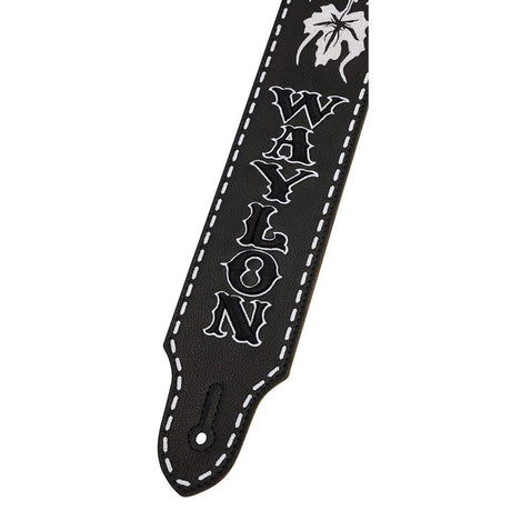 Fender 990650110 Waylon Jennings premium graan leren gitaarband, geborduurde "Waylon" letters