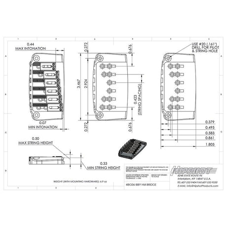 Hipshot HS4IBG06C Ibby HM guitar bridge, solid billet brass, chrome