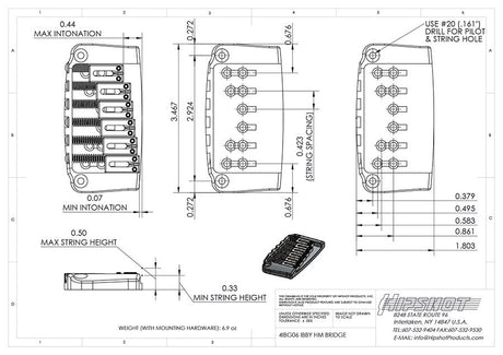 Hipshot HS4IBG06C Ibby HM Gitarrenbrücke – massives Messing mit Chrom-Finish