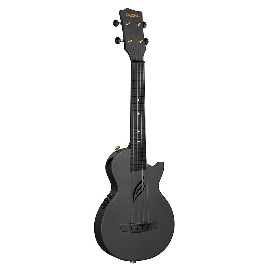 Cascha HH 2258E Semi akoestische Zwarte Carbon Fiber concert ukulele met softcase