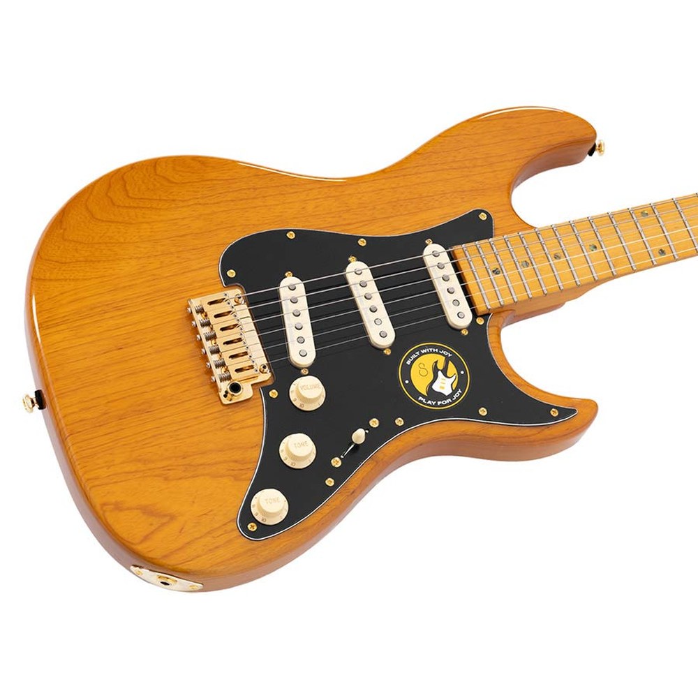 Sire Guitars S10 SSS/NT Swamp ash elektrische gitaar S-stijl, naturel bruin, inclusief koffer