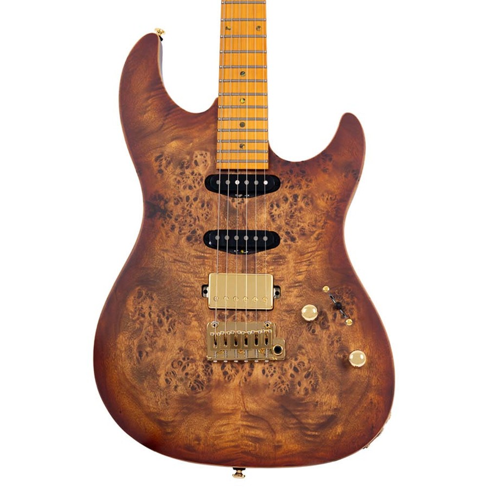 Sire Guitars S10 HSS/NB Swamp ash elektrische gitaar S-stijl, naturel bruine burst, inclusief koffer