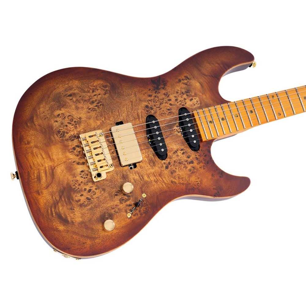 Sire Guitars S10 HSS/NB Swamp ash elektrische gitaar S-stijl, naturel bruine burst, inclusief koffer