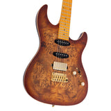 Sire Guitars S10 HSS/NB Swamp ash elektrische gitaar S-stijl, naturel bruine burst, inclusief koffer