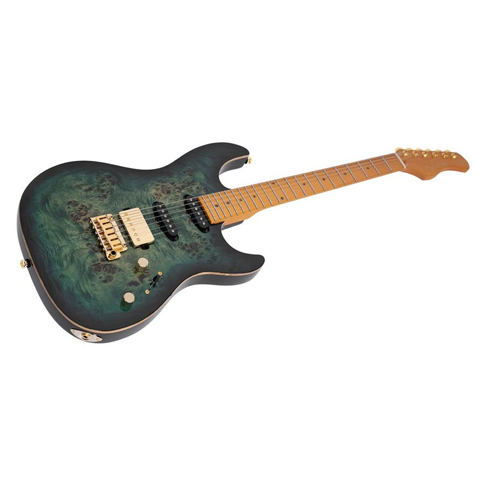 Sire Guitars S10 HSS/TGR Swamp ash elektrische gitaar S-stijl, transparant groen, inclusief koffer