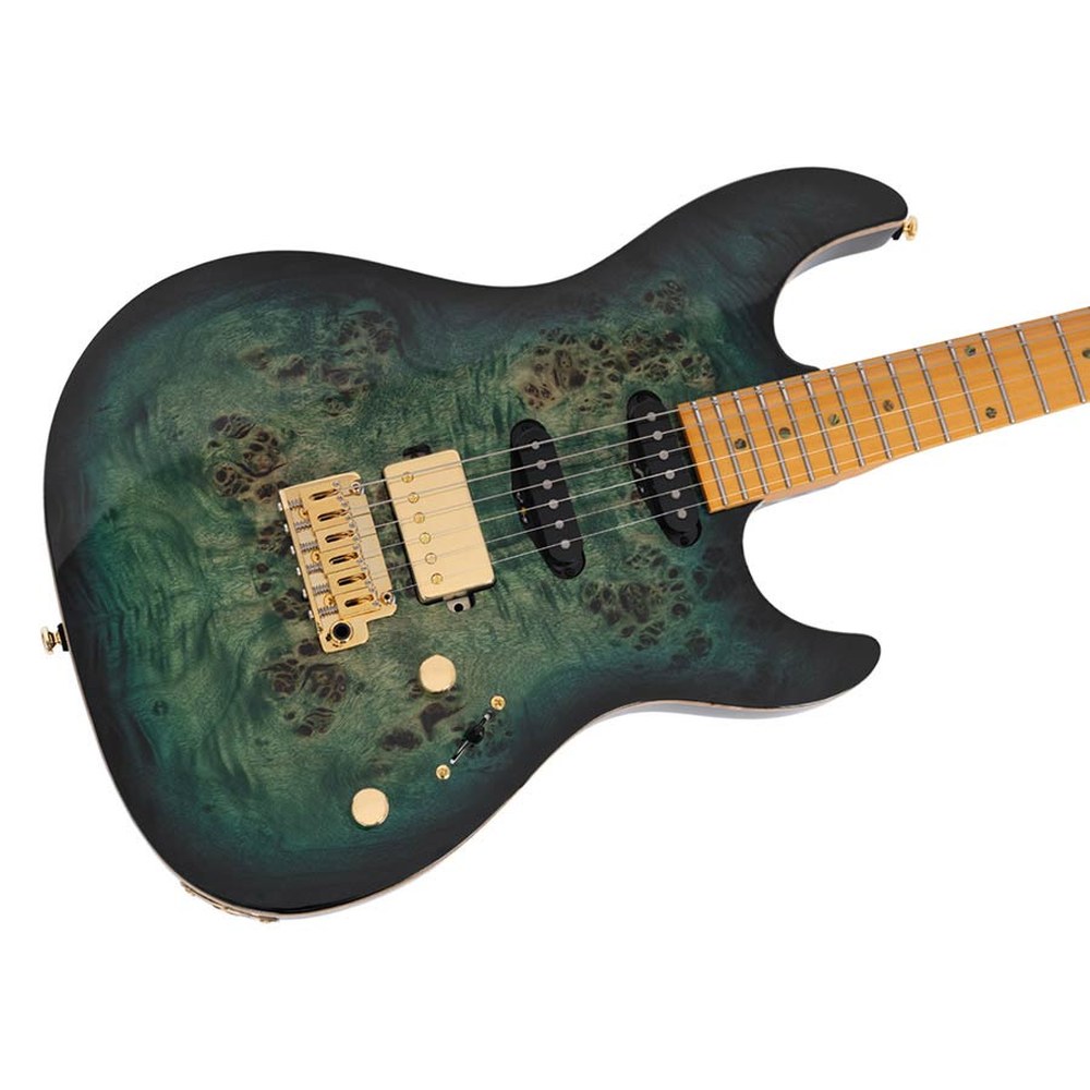 Sire Guitars S10 HSS/TGR Swamp ash elektrische gitaar S-stijl, transparant groen, inclusief koffer