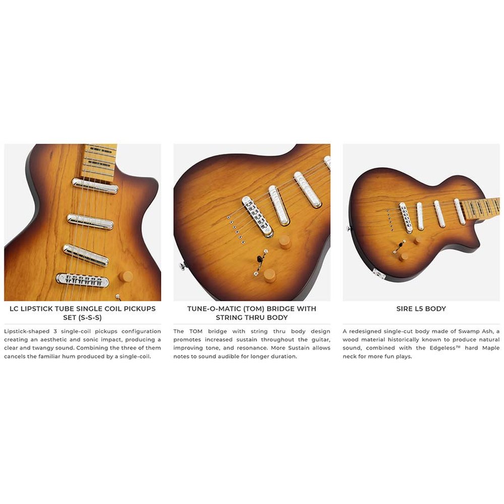 Sire Guitars IL5/NTS Swamp ash + esdoorn elektrische gitaar L-stijl, naturel bruine satijn