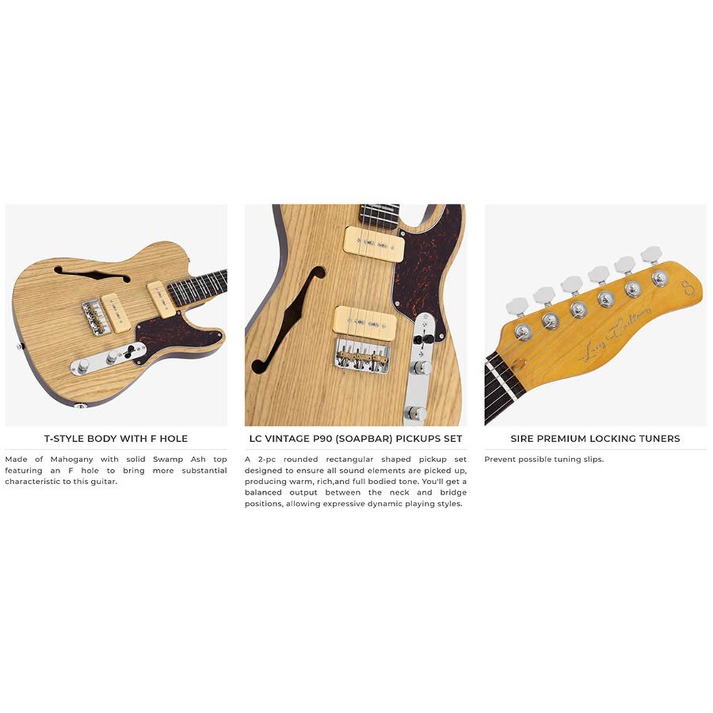 Sire Guitars T7TM/NT Alder + ash chambered elektrische gitaar T-stijl, naturel bruin