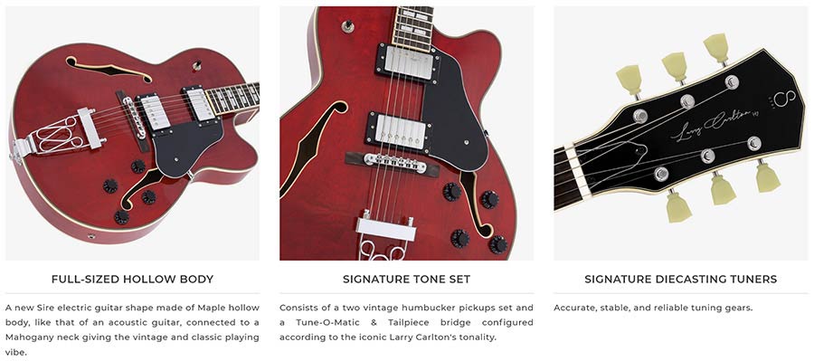 Sire Guitars H7F/STR Elektrische archtop gitaar, doorkijk rood