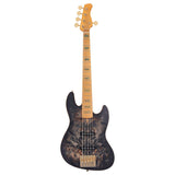 Sire Basses V10 5/TBKS Swamp ash + populieren burl 5-snarige actieve basgitaar, transparant zwart satijn, incl. gigbag