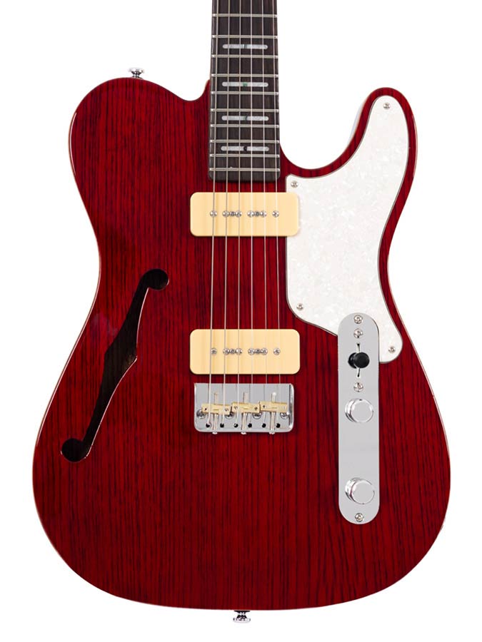 Sire Guitars T7TM/STR Alder + ash chambered elektrische gitaar T-stijl, doorkijk rood