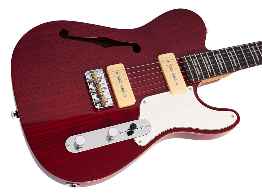 Sire Guitars T7TM/STR Alder + ash chambered elektrische gitaar T-stijl, doorkijk rood