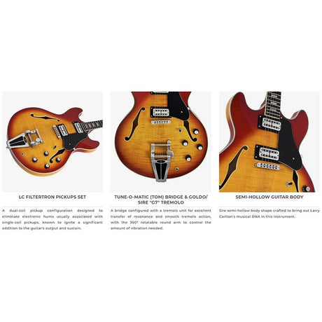 Sire Guitars H7T/BK Elektrische archtop gitaar met tremolo, zwart