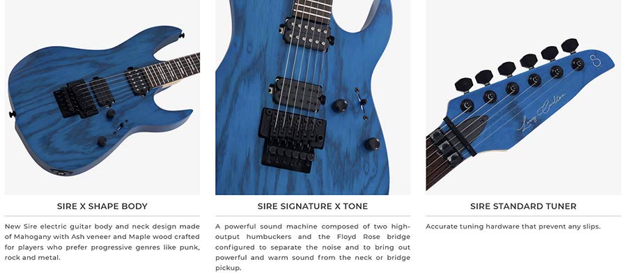 Sire Guitars X5/TBKS Mahonie + ash elektrische gitaar, transparant zwart satijn