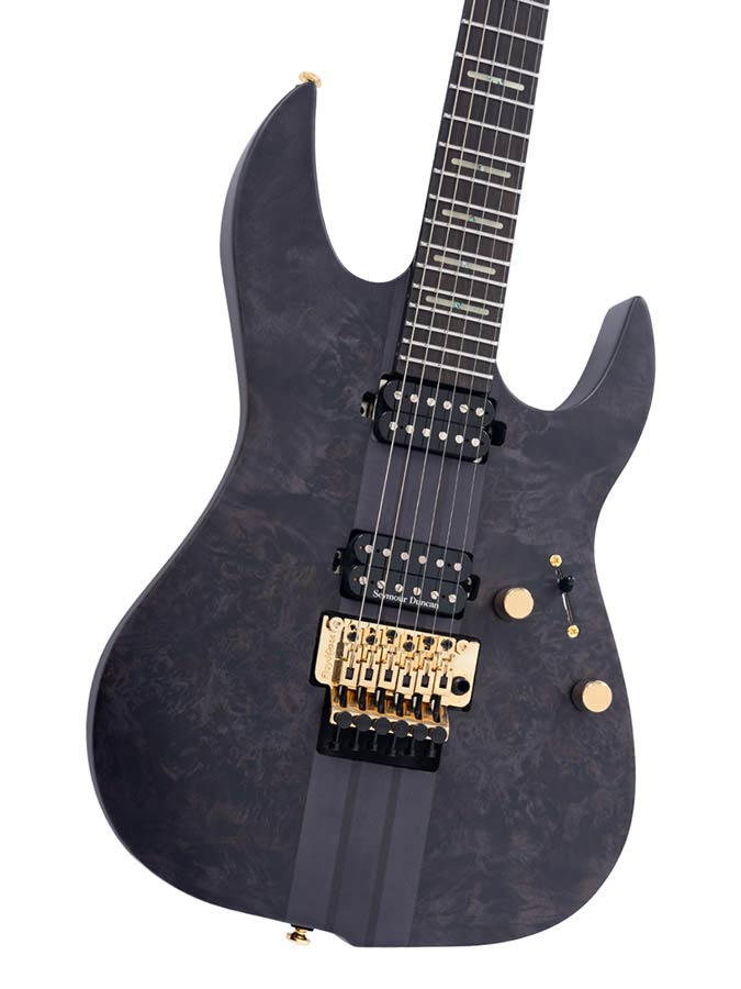 Sire Guitars X10/TBKS Alder + populieren burl neck-through elektrische gitaar, transparant zwart satijn, incl. gigbag