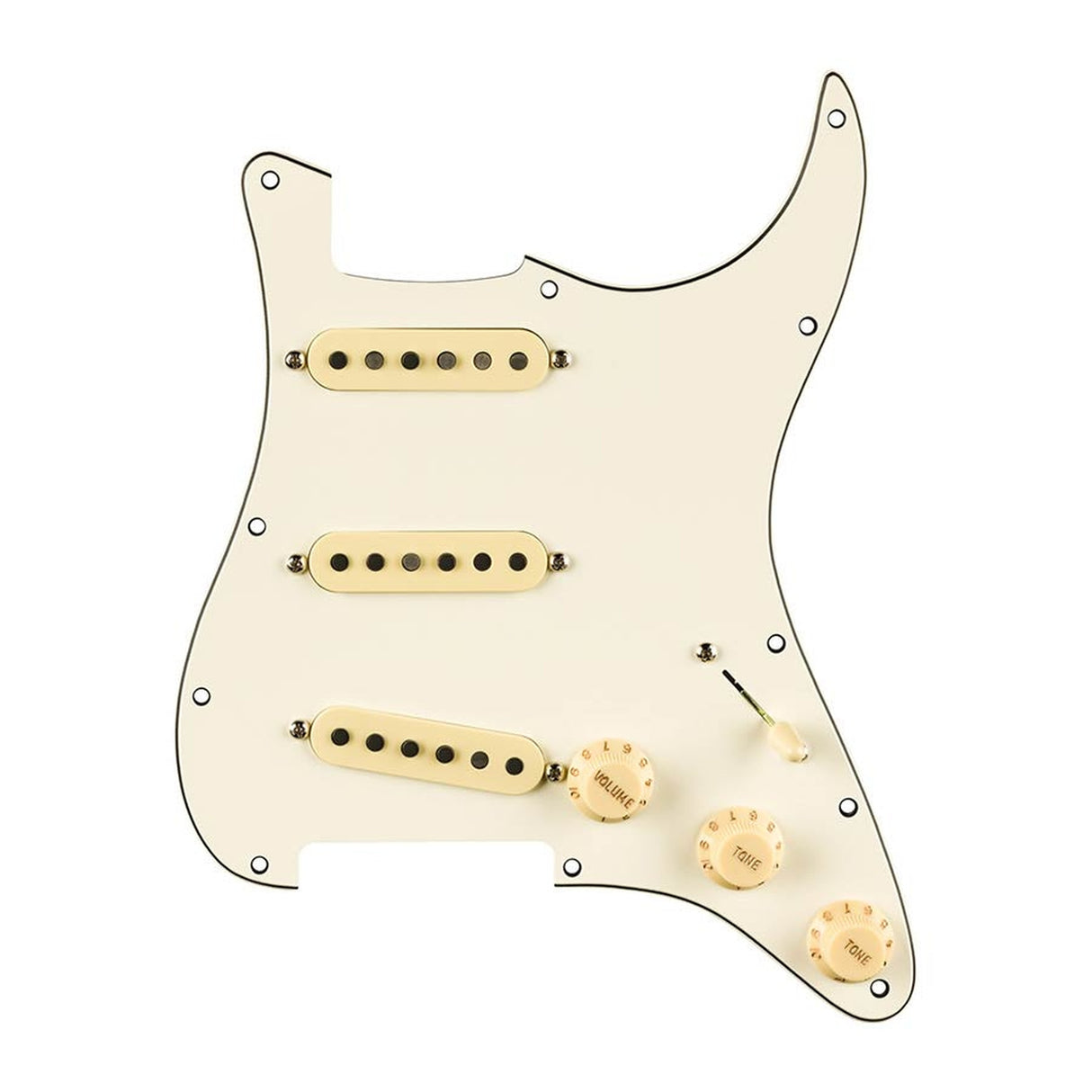 Fender 992236509 Pre-wired Strat Pickguard, Pure Vintage '59 SSS w/RWRP middle, 11 screw holes, parchment