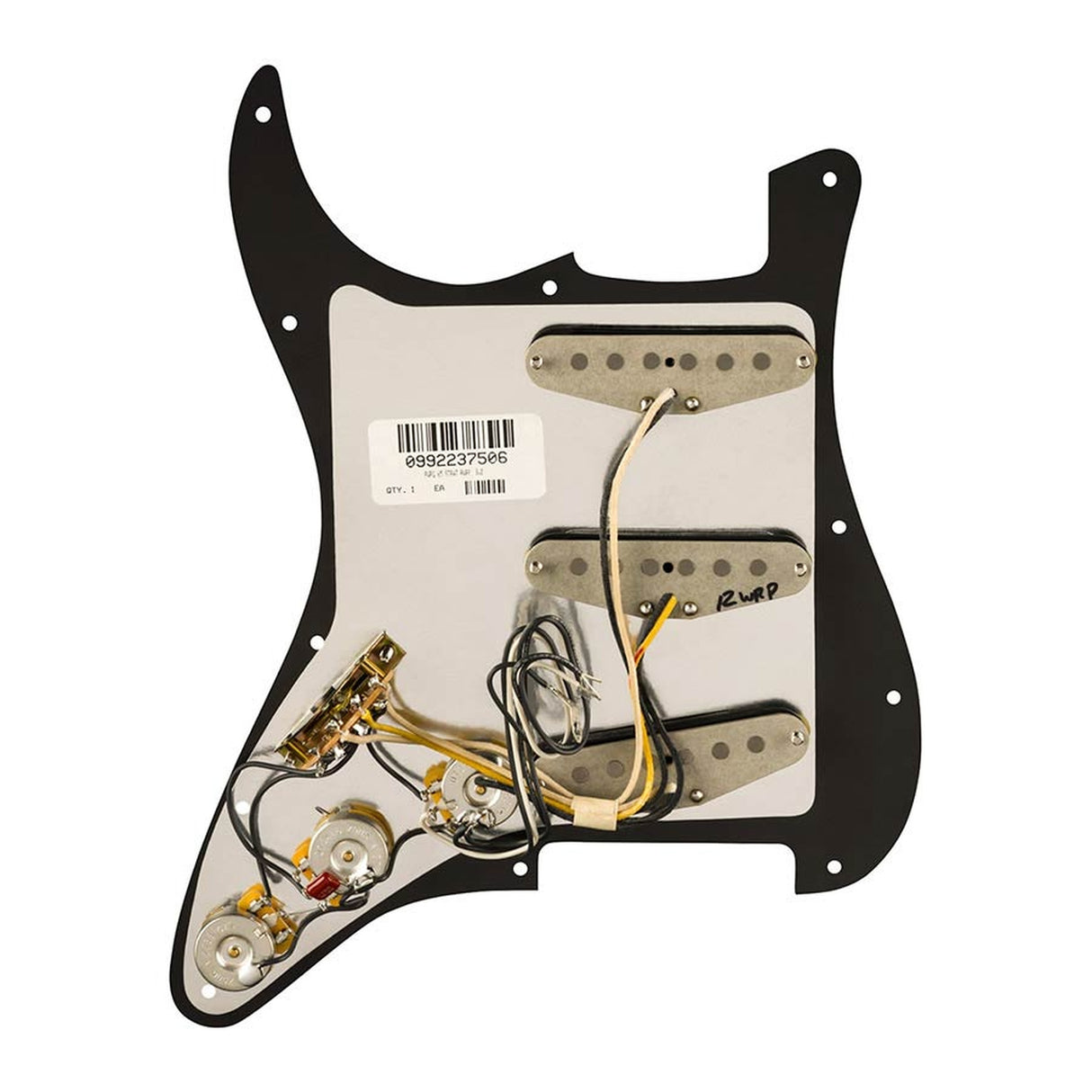 Fender 992237506 Pre-wired Strat Pickguard Pure Vintage '65 SSS w/RWRP midde, 11 screw holes, black