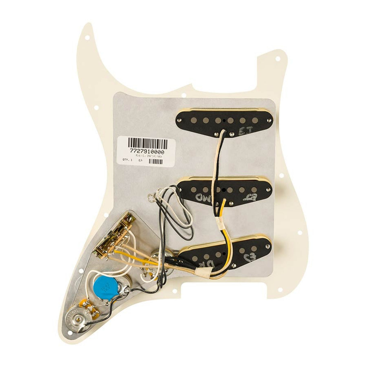 Fender 992248509 Pre-wired Strat Pickguard Eric Johnson Signature SSS, 11 screw holes, parchment