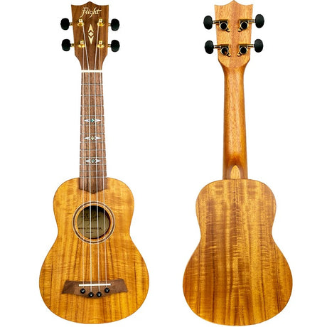 Flight DUS440 Acacia Soprano Ukulele met Acacia Body, Bone Topkam en Aquila Super Nylgut Snaren