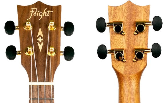 Flight DUS440 Acacia Soprano Ukulele met Acacia Body, Bone Topkam en Aquila Super Nylgut Snaren