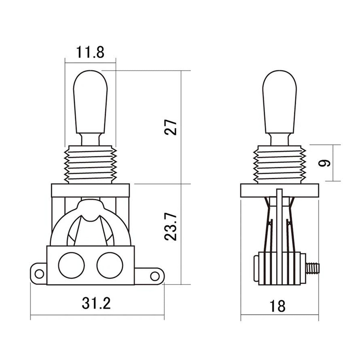 Boston SW-20-BN toggle switch 3-way, made in Japan, black nickel switch tip and nut, nickel contacts