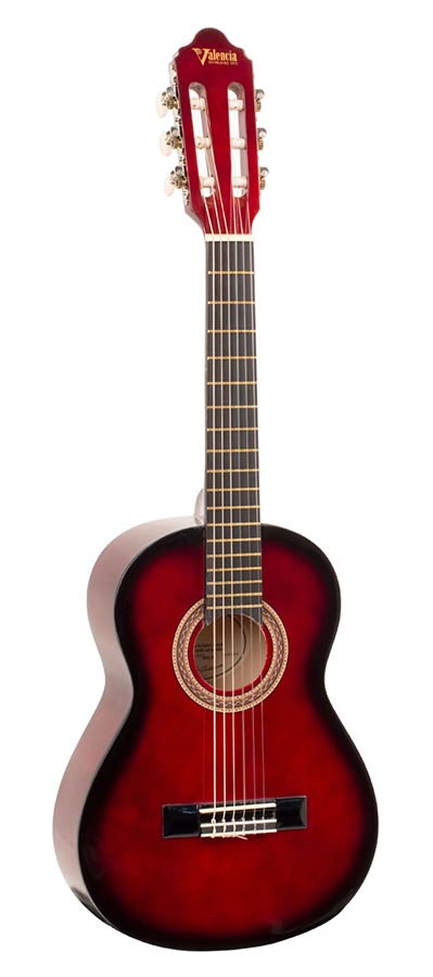 Valencia VC101RDS klassieke gitaar 1/4, linden body, esdoorn fb, hoogglans finish, sunburst rood