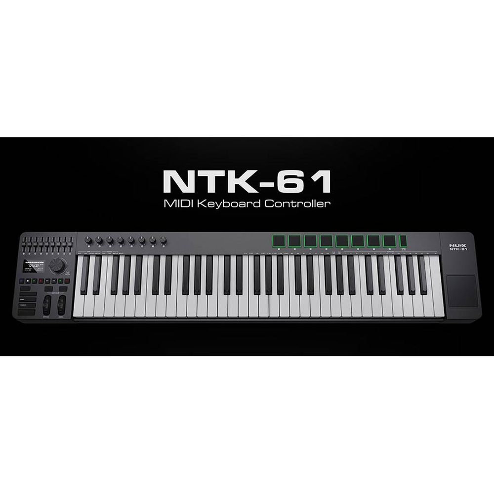 NUX NTK-61 midi keyboard met 61 aanslaggevoelige toetsen, drumpads, faders