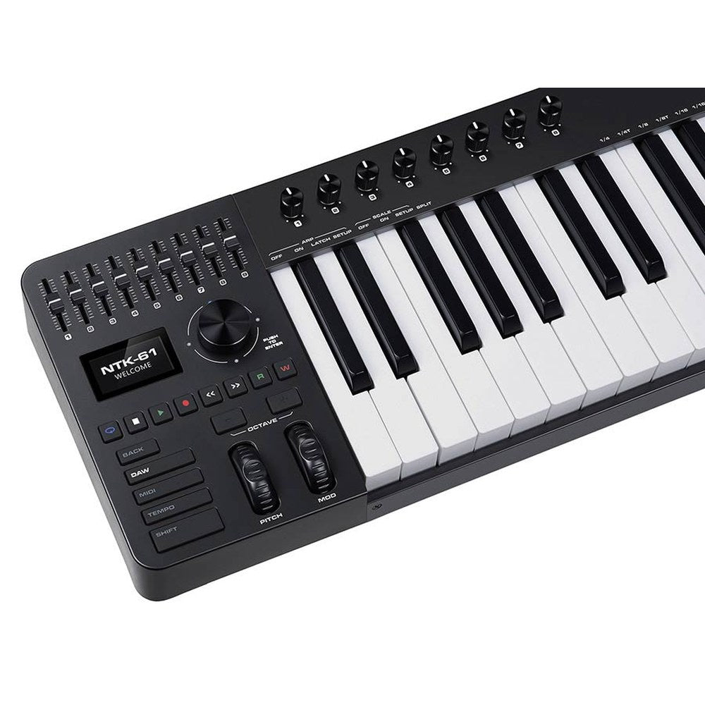 NUX NTK-61 midi keyboard met 61 aanslaggevoelige toetsen, drumpads, faders