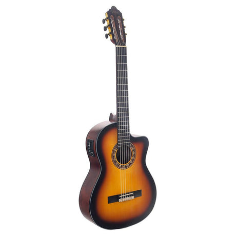 Valencia VC304CEASB klassieke gitaar 4/4, sitka spar & mahonie, pre-amp en cutaway, satin antieke sunburst finish