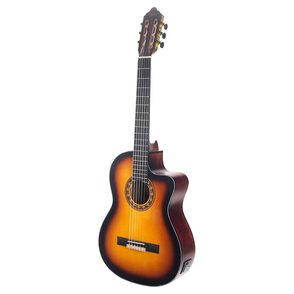 Valencia VC304CEASB klassieke gitaar 4/4, sitka spar & mahonie, pre-amp en cutaway, satin antieke sunburst finish