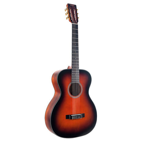 Valencia VA434CSB nylon snarige auditorium gitaar, sitka top, nato zij- en achterblad, classic sunburst satin finish