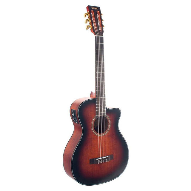 Valencia VA434CECSB nylon snarige auditorium gitaar, sitka spar & nato, preamp en cutaway, classic sunburst satin finis