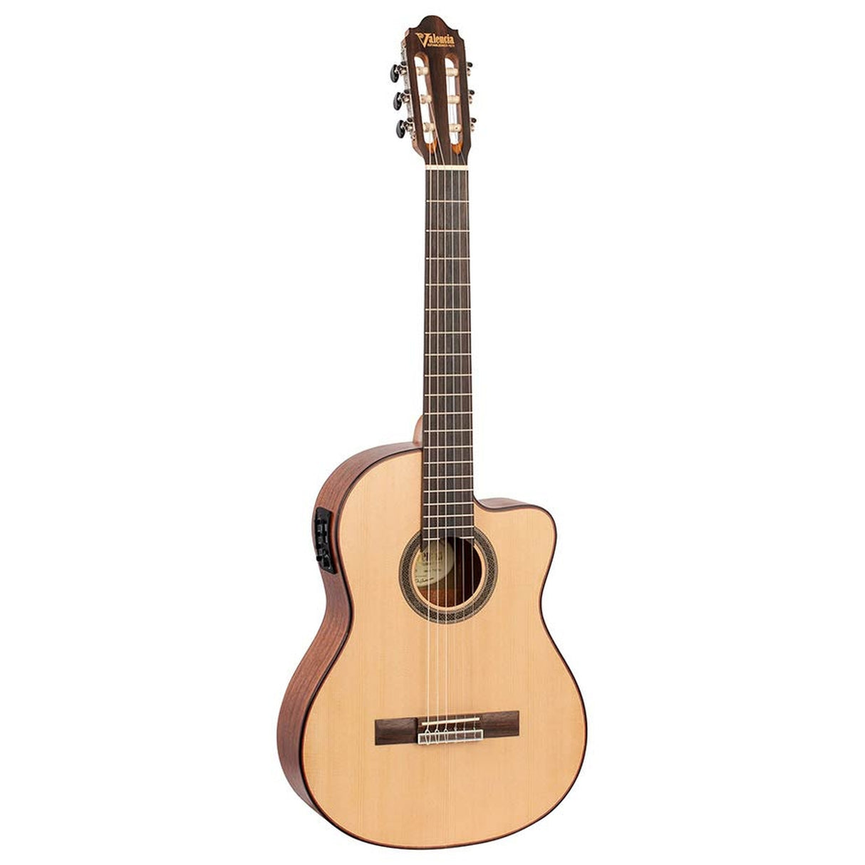 Valencia VC704CE klassieke gitaar 4/4, solid sitka & mahonie, preamp en cutaway, satin finish