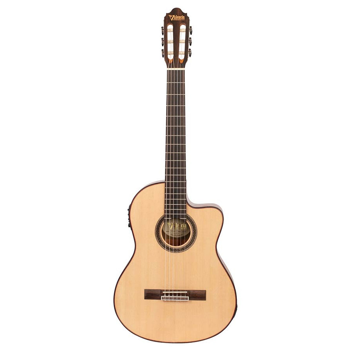 Valencia VC704CE klassieke gitaar 4/4, solid sitka & mahonie, preamp en cutaway, satin finish