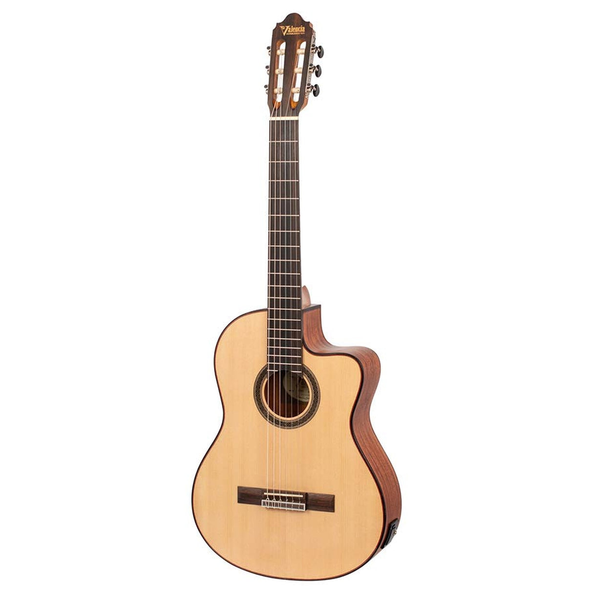 Valencia VC704CE klassieke gitaar 4/4, solid sitka & mahonie, preamp en cutaway, satin finish