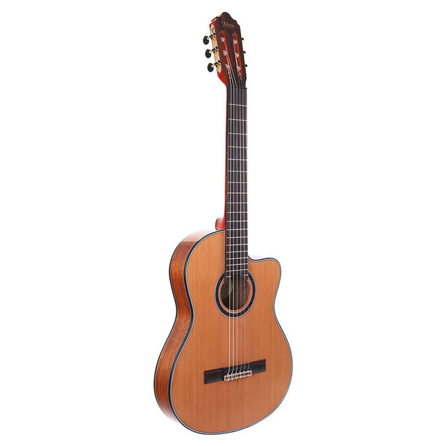 Valencia VC774TCE Slim body klassieke gitaar 4/4, massief rood ceder & mahonie, Fishman voorversterker en cutaway, naturel