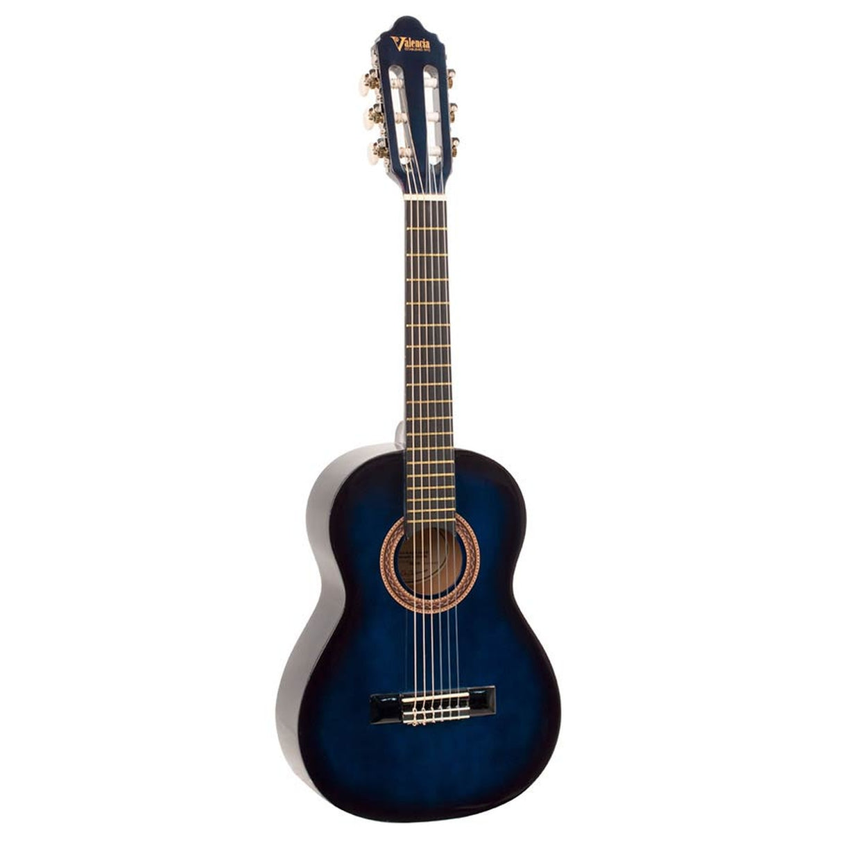 Valencia VC101BUS klassieke gitaar 1/4, linden body, esdoorn fb, hoogglans finish, sunburst blauw