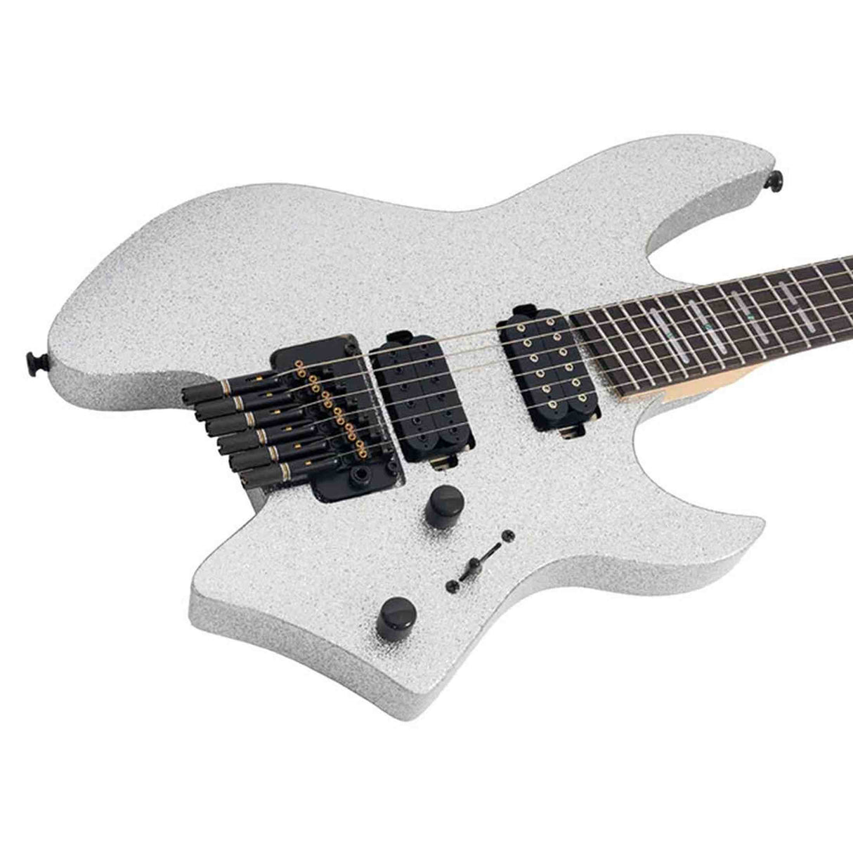 Sire X6H6/SSP elektrische gitaar – Headless, mahonie met maple top, Silver Sparkle, HH-configuratie, stainless frets, met gigbag