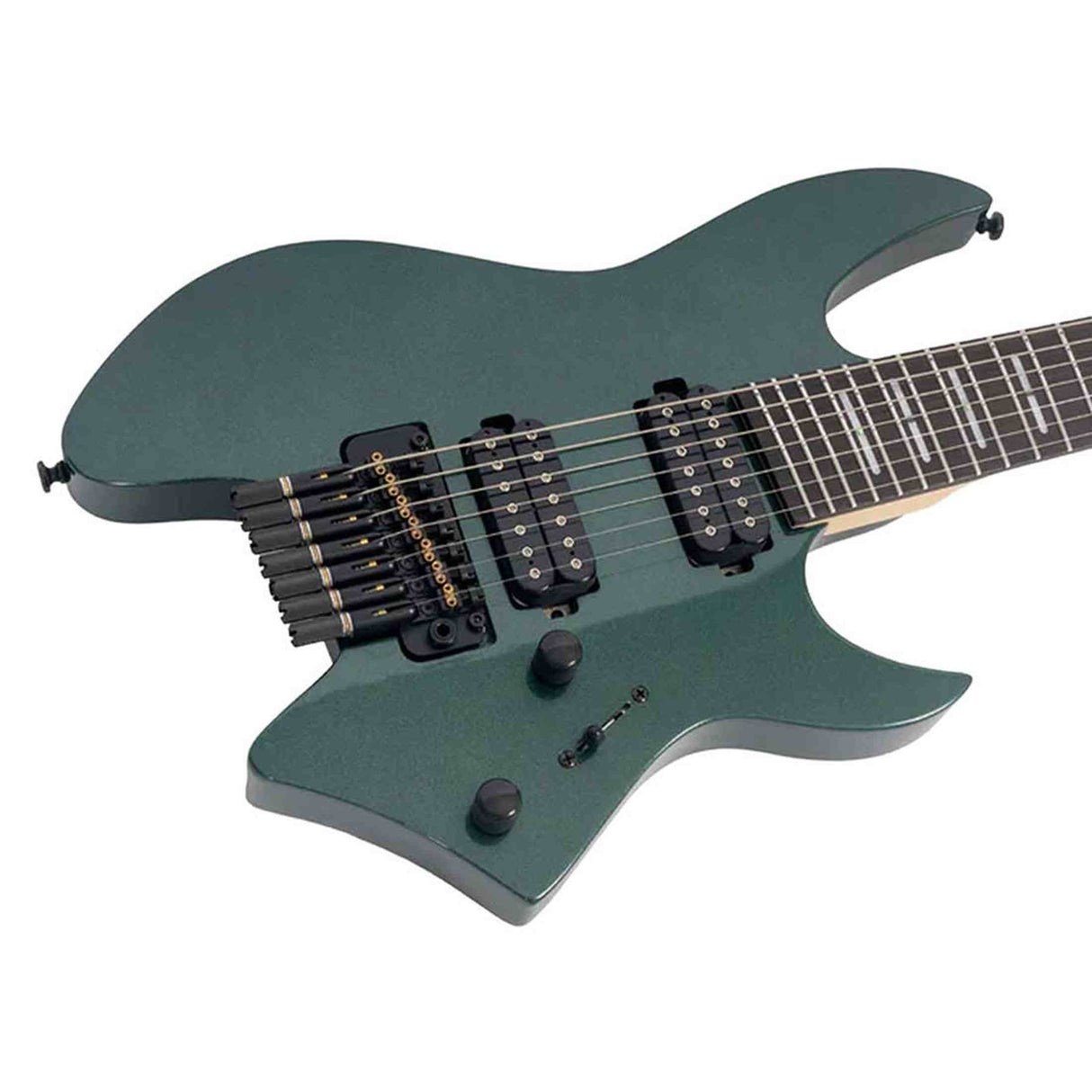 Sire X6H7/MGR elektrische gitaar – 7-snarig headless model, mahonie met maple top, Metallic Green, HH-configuratie, stainless frets, met gigbag