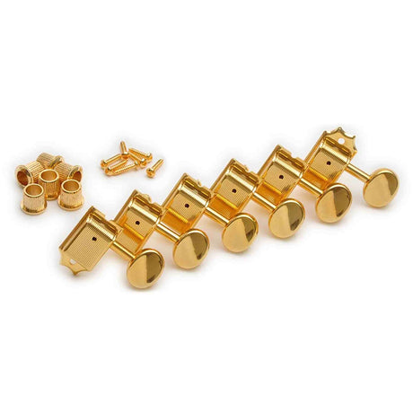Kluson M6NLG Stemmechanieken voor gitaar "No Line", 6x links met ovale knoppen, goud