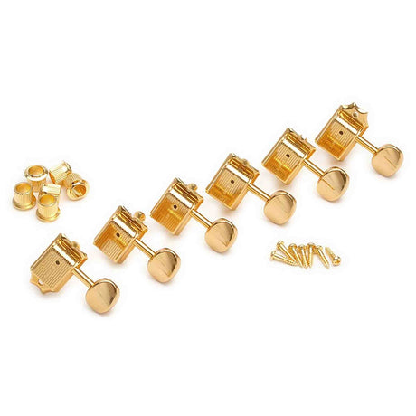 Kluson M6V0G Stemmechanieken voor gitaar "Single Line", 6x links met ovale knoppen, goud