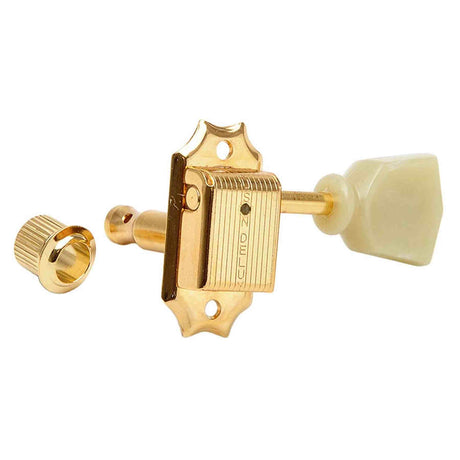 Kluson M33VG Stemmechanieken voor gitaar "Single Line", 3x links + 3x rechts met tulip knoppen, goud