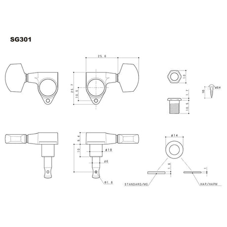 Gotoh GTH13475 SG301 stemmechanieken met Magnum Lock Trad and 20 knoppen, 3L3R, goud