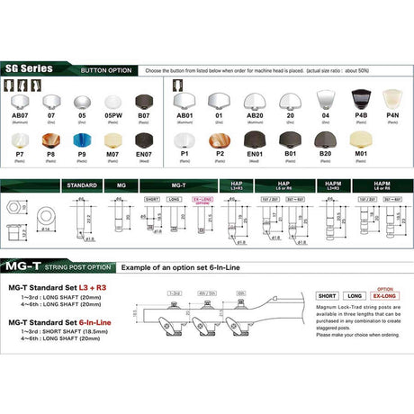 Gotoh GTH14087 SG381 stemmechanieken (posts 6xS) met Magnum Lock Trad and 07 knoppen, 6L, chroom